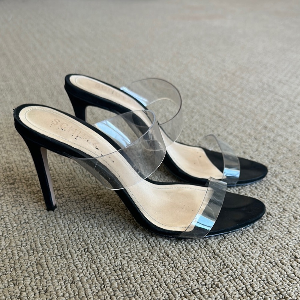 SCHUTZ Black and Clear mule sandal Heels
